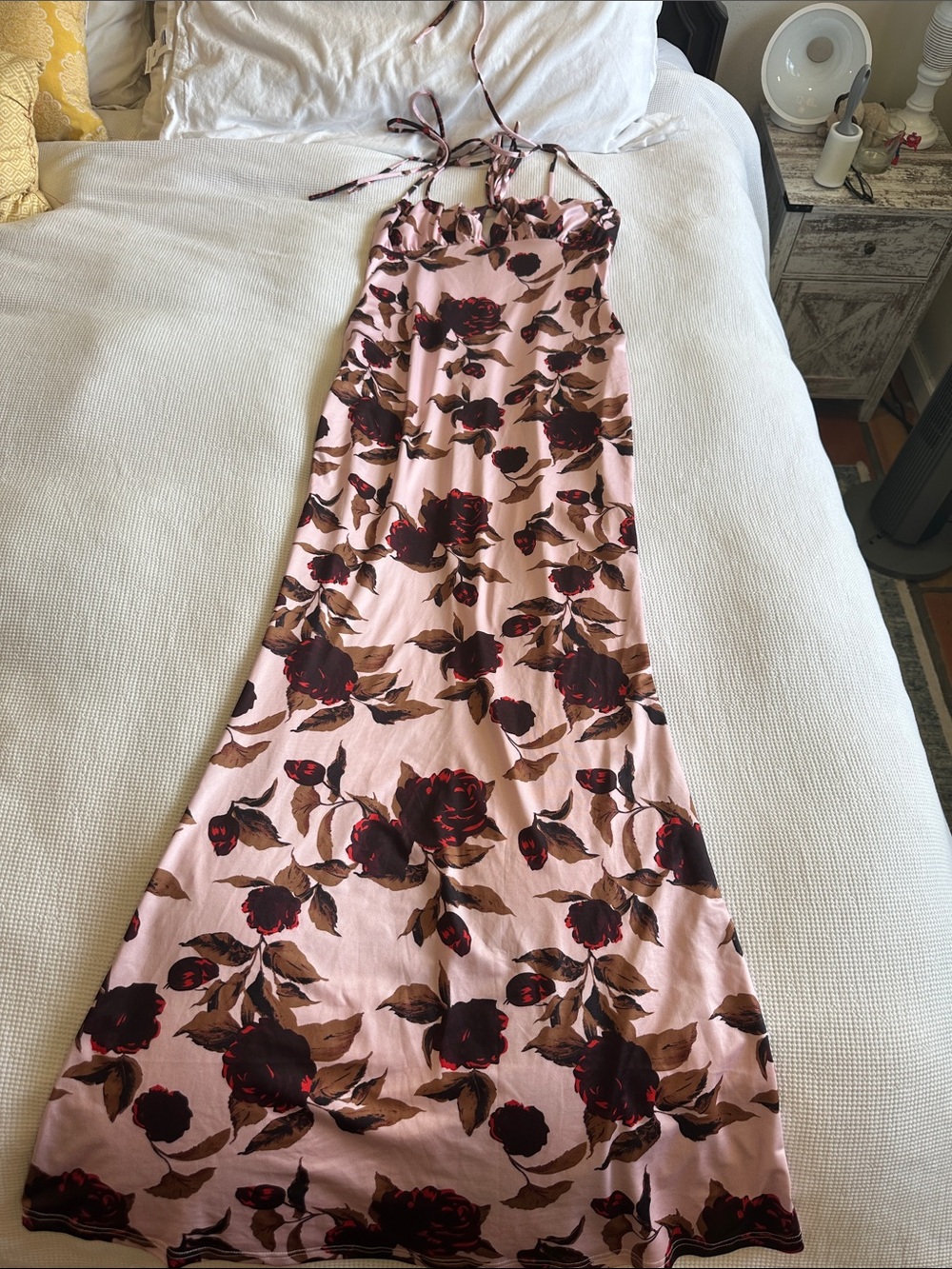 Pink Floral Milkmaid Maxi Dress with Dark Rose Print